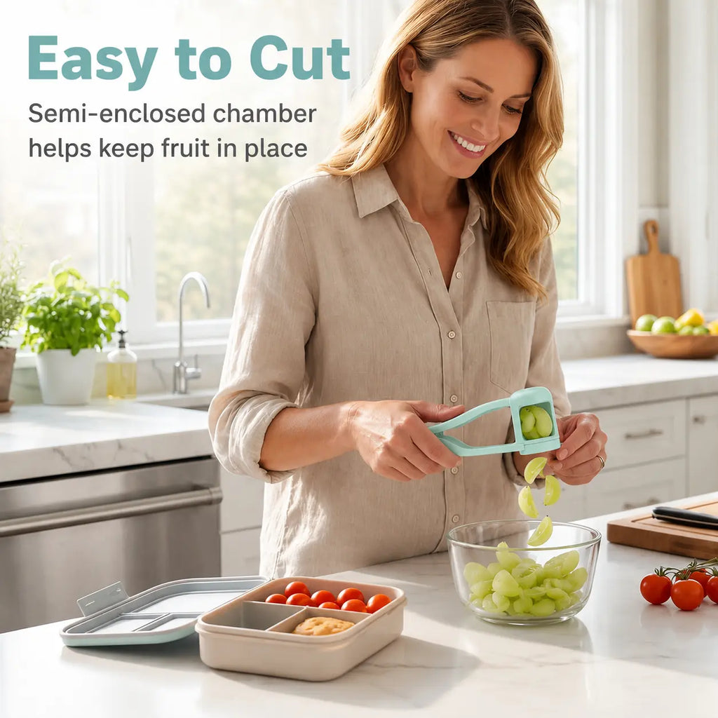Berry Cutter & Grape Splitter - 2-In-1 Stainless Steel Fruit Chopper for Strawberries, Grapes, Cherry Tomatoes - Fast Food Prep Gadget for Salads, Sweets, Toddler Meals, Stainless Steel Kitchen Utensil