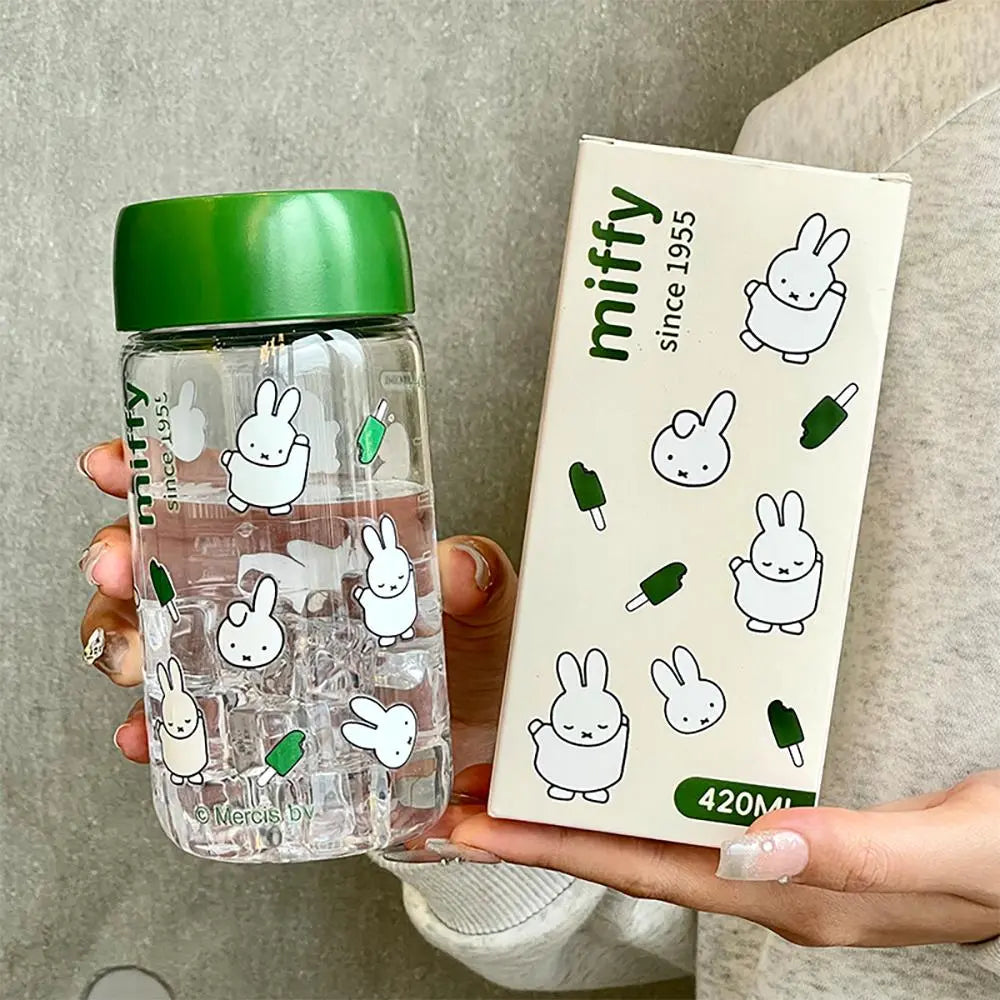 Kawaii Miffy Cute Summer Water Cup Cartoon Rabbit Printing Simple Style Transparent Plastic Portable Coffee Cup Girl Gift