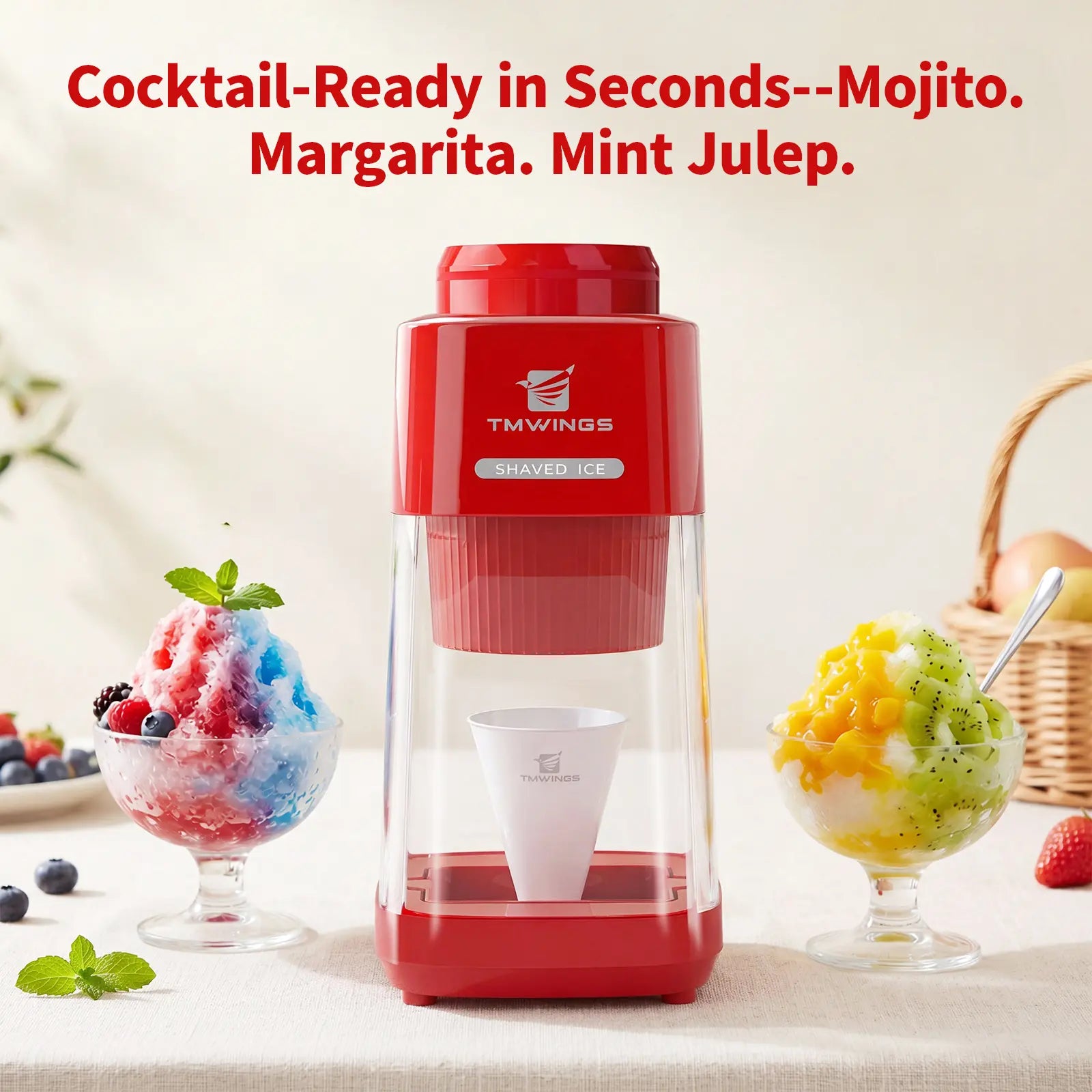 Summervibes [NEW] TMWINGS Electric Ice Shaver and Crusher – Portable Snow Cone & Slushy Maker with Stainless Steel Blades, One-Touch Operation, Easy to Clean – for Summer Drinks, Cocktails, Kitchen, Parties