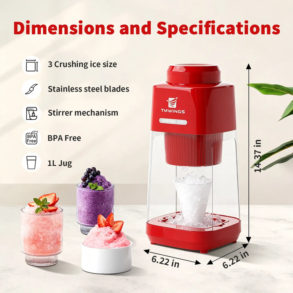 Summervibes [NEW] TMWINGS Electric Ice Shaver and Crusher – Portable Snow Cone & Slushy Maker with Stainless Steel Blades, One-Touch Operation, Easy to Clean – for Summer Drinks, Cocktails, Kitchen, Parties