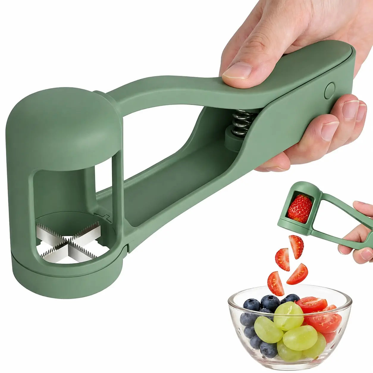 Berry Cutter & Grape Splitter - 2-In-1 Stainless Steel Fruit Chopper for Strawberries, Grapes, Cherry Tomatoes - Fast Food Prep Gadget for Salads, Sweets, Toddler Meals, Stainless Steel Kitchen Utensil