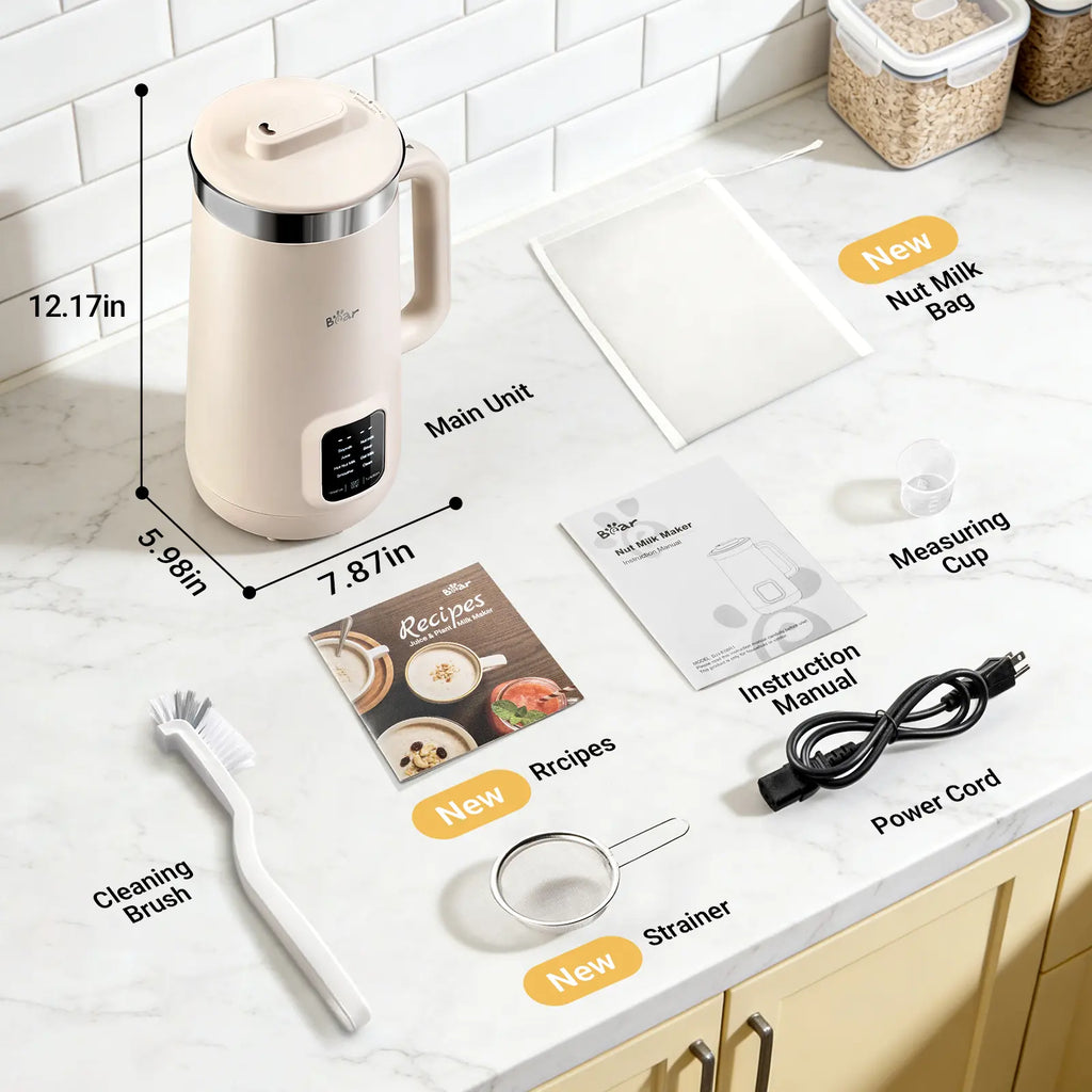 Bear 8 in 1 Nut Milk Maker Machine, 40Oz/1.2L Soy Milk Maker with Self Clean/12H Delay/6H Keep Warm, One Touch Alomnd Milk Maker for Homemade Oat, Soup, Juice, Plant Based and Non Dairy Beverages