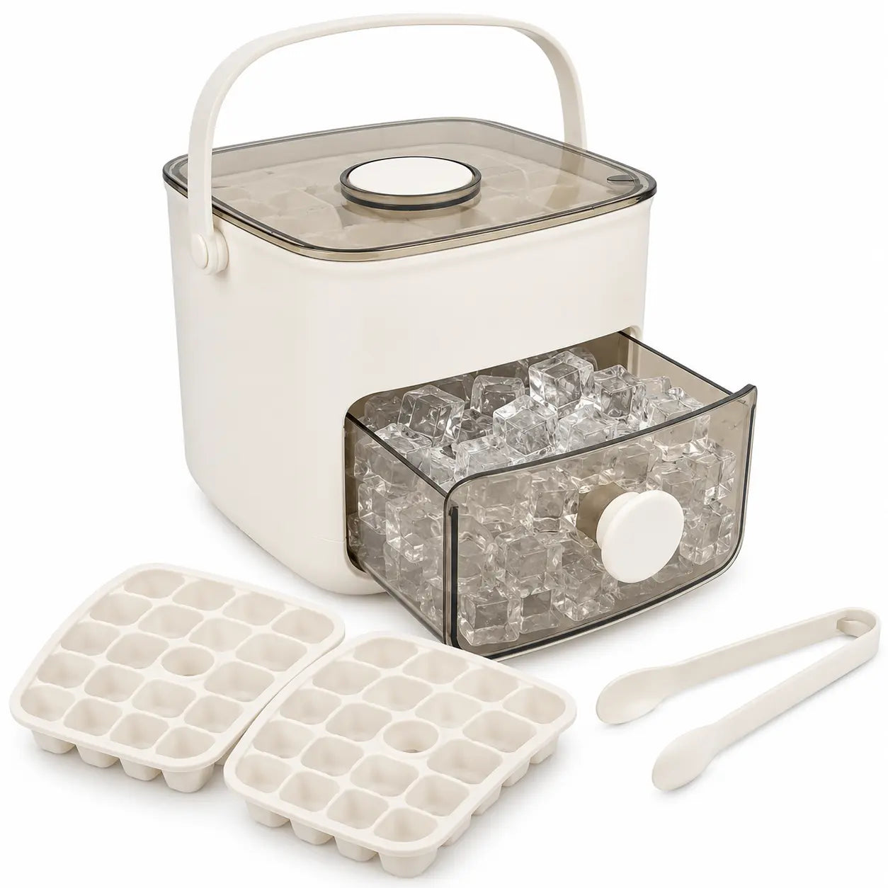 Double-Deck 48-Cube Portable Ice Maker & Ice Cream Maker Machines, Easy-Press Lid, Silicone Trays, Durable Countertop Tool for Cold Summer Drinks, DIY Frozen Food, Icecream Maker Machines
