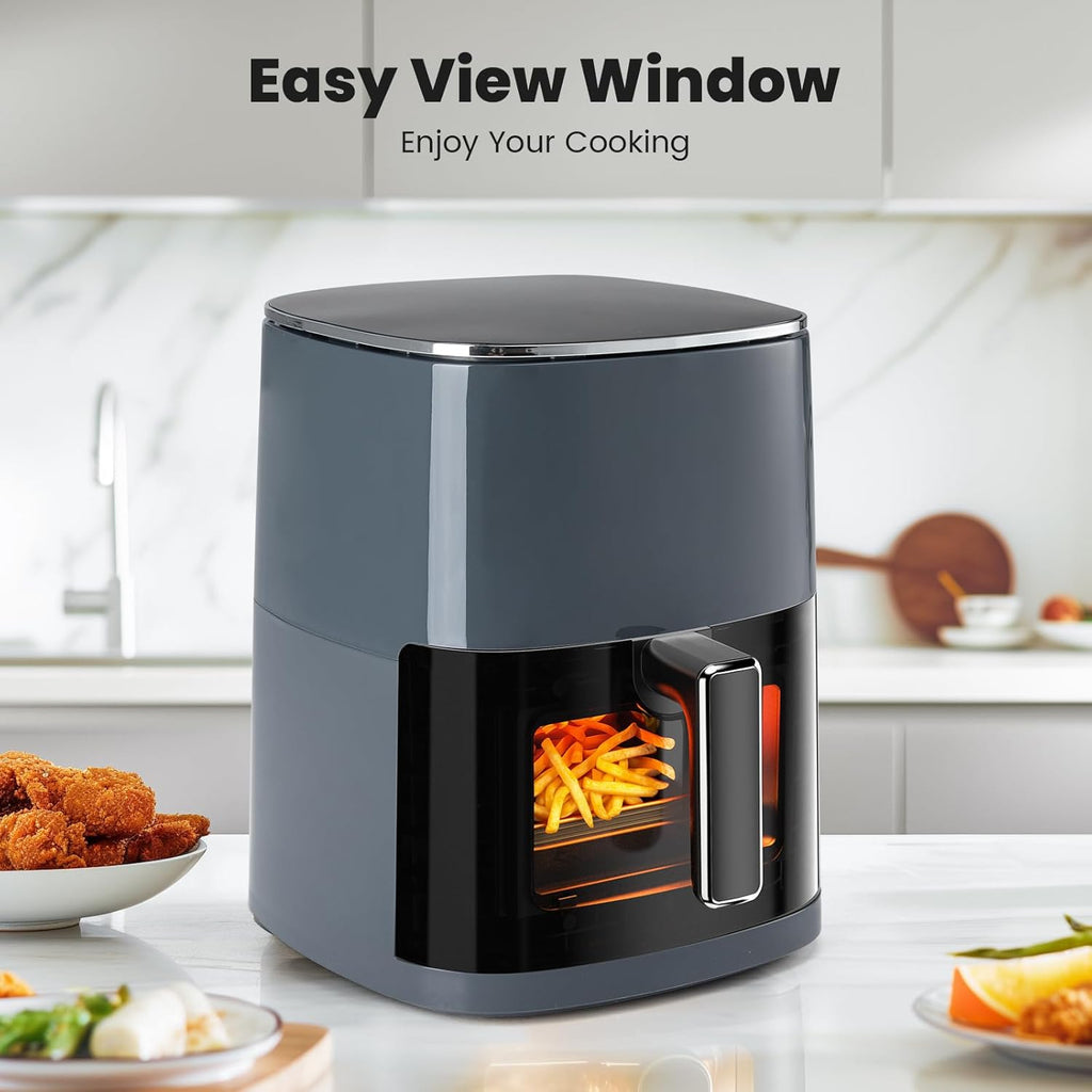 Air Fryer 6 Quart with Window Square Air Fryer 12-In-1 Air Fry, Roast, Reheat, Dehydrate, Bake, Steam, Fries, Custard, Chicken, Wings, Sea Food, Vegetabels,400F