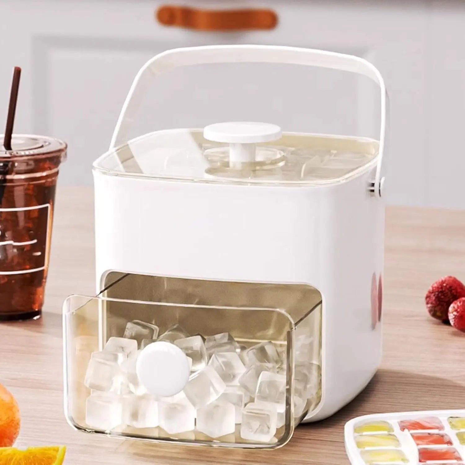 Double-Deck 48-Cube Portable Ice Maker & Ice Cream Maker Machines, Easy-Press Lid, Silicone Trays, Durable Countertop Tool for Cold Summer Drinks, DIY Frozen Food, Icecream Maker Machines