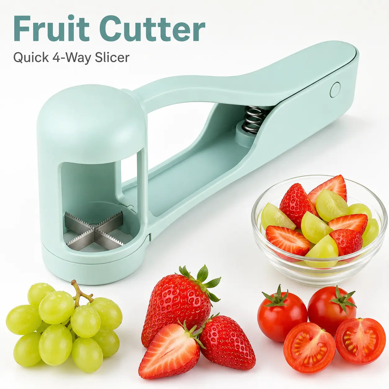 Berry Cutter & Grape Splitter - 2-In-1 Stainless Steel Fruit Chopper for Strawberries, Grapes, Cherry Tomatoes - Fast Food Prep Gadget for Salads, Sweets, Toddler Meals, Stainless Steel Kitchen Utensil