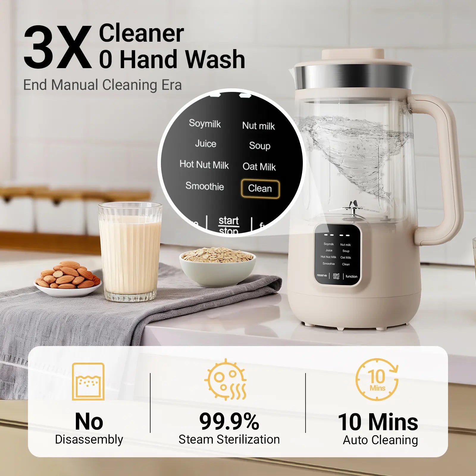 Bear 8 in 1 Nut Milk Maker Machine, 40Oz/1.2L Soy Milk Maker with Self Clean/12H Delay/6H Keep Warm, One Touch Alomnd Milk Maker for Homemade Oat, Soup, Juice, Plant Based and Non Dairy Beverages