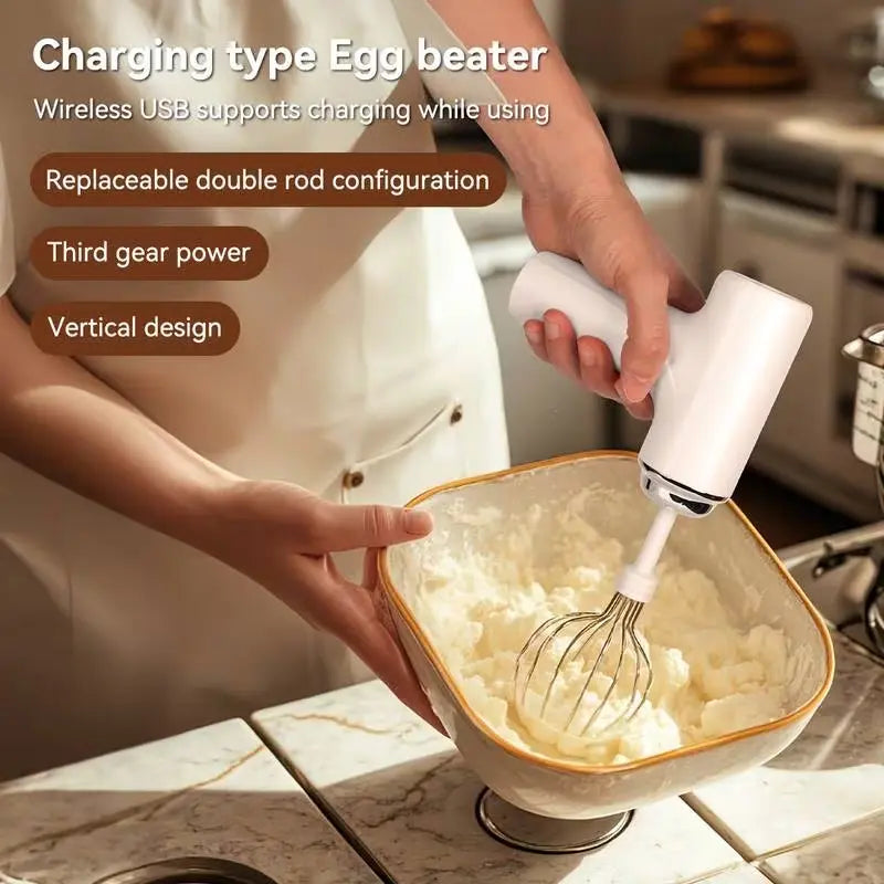 1Pc Handheld Electric Mixer, USB Rechargeable, Cordless, Egg Beater, Suitable for Baking and Cooking, Portable for Cream, Pastry, and Yolk Mixing, Baking Cakes, , Muffins, Ergonomic Handle, Durable Design, Ideal for Home Bakers & Professionals