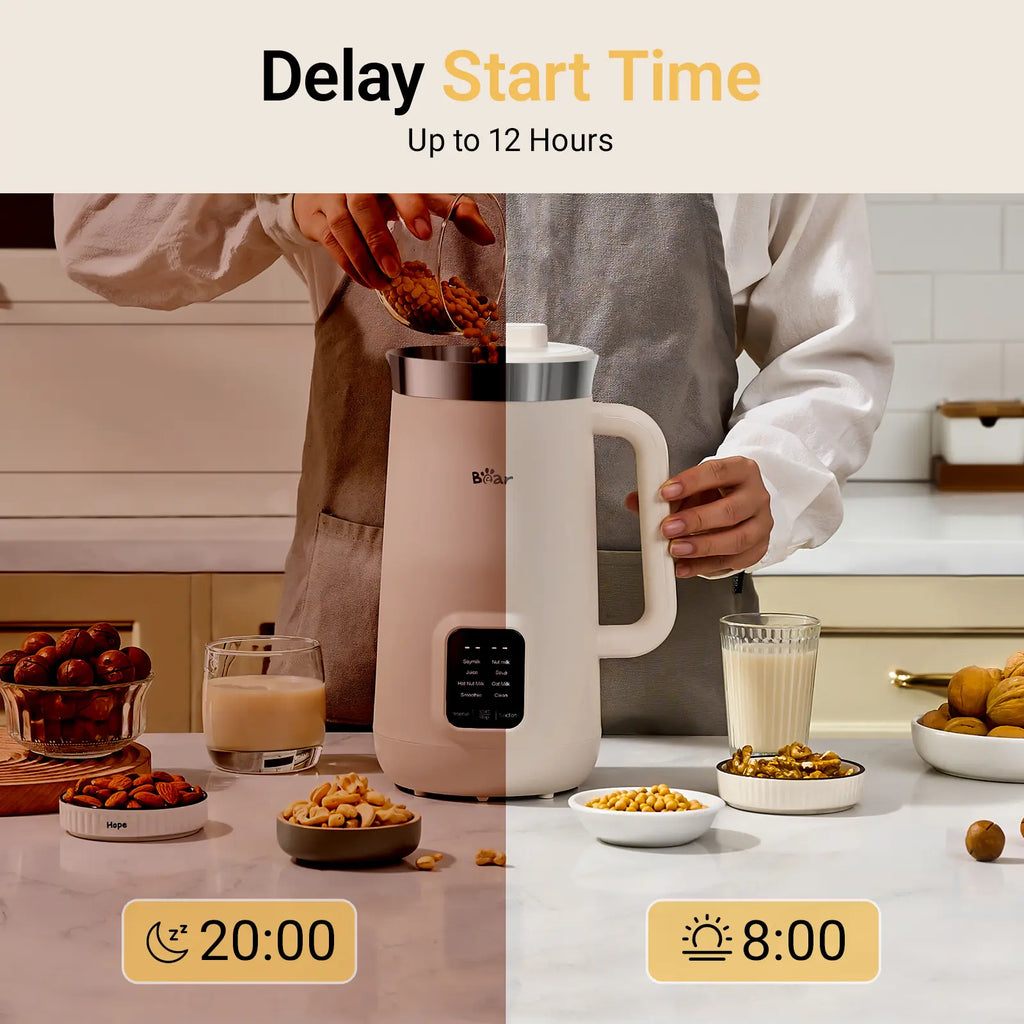 Bear 8 in 1 Nut Milk Maker Machine, 40Oz/1.2L Soy Milk Maker with Self Clean/12H Delay/6H Keep Warm, One Touch Alomnd Milk Maker for Homemade Oat, Soup, Juice, Plant Based and Non Dairy Beverages
