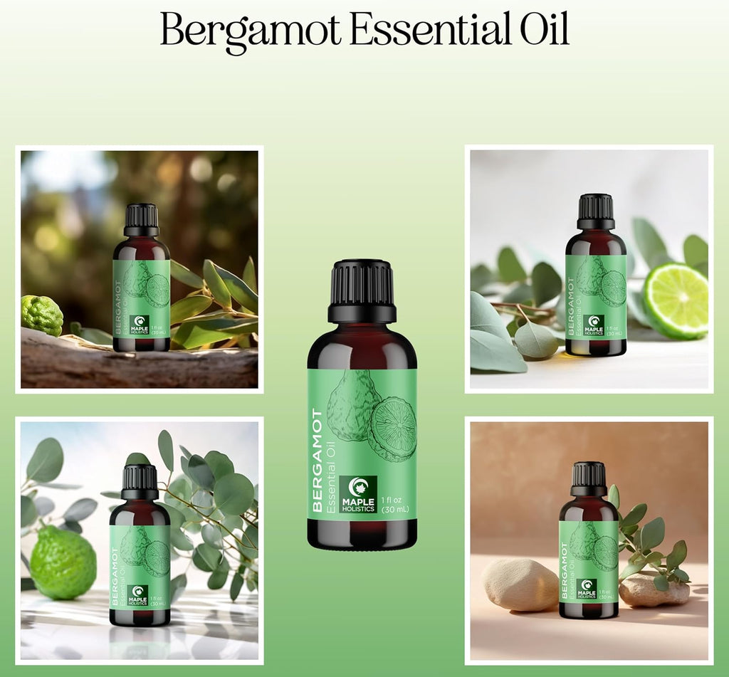Bergamot Essential Oil for Diffuser Aromatherapy - 100% Pure Citrus Bergamot Oil for Hair Skin and Nails plus Undiluted Relaxing Aromatherapy Essential Oil for Diffusers Baths and Topical Uses 1Oz