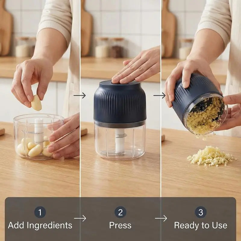 Electric Food Shredder, Mini Meat Grinder, Garlic Puree Maker, USB Charging, Portable Kitchen Gadget for Minced Meat, Vegetable, Onion, Ginger, Chili, Rechargeable Lithium Battery Raccoon Cheese Grater Lychee Peelers