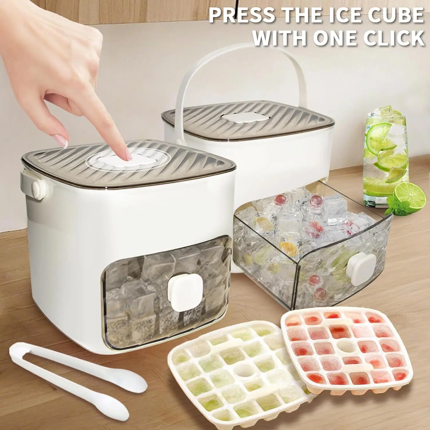 Double-Deck 48-Cube Portable Ice Maker & Ice Cream Maker Machines, Easy-Press Lid, Silicone Trays, Durable Countertop Tool for Cold Summer Drinks, DIY Frozen Food, Icecream Maker Machines